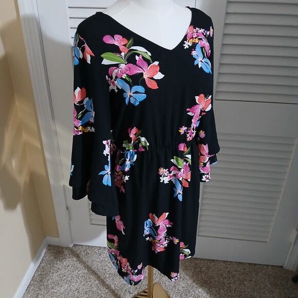 A New Day Black floral fit & flare dress with bell sleeves sz Small polyester - Picture 7 of 16